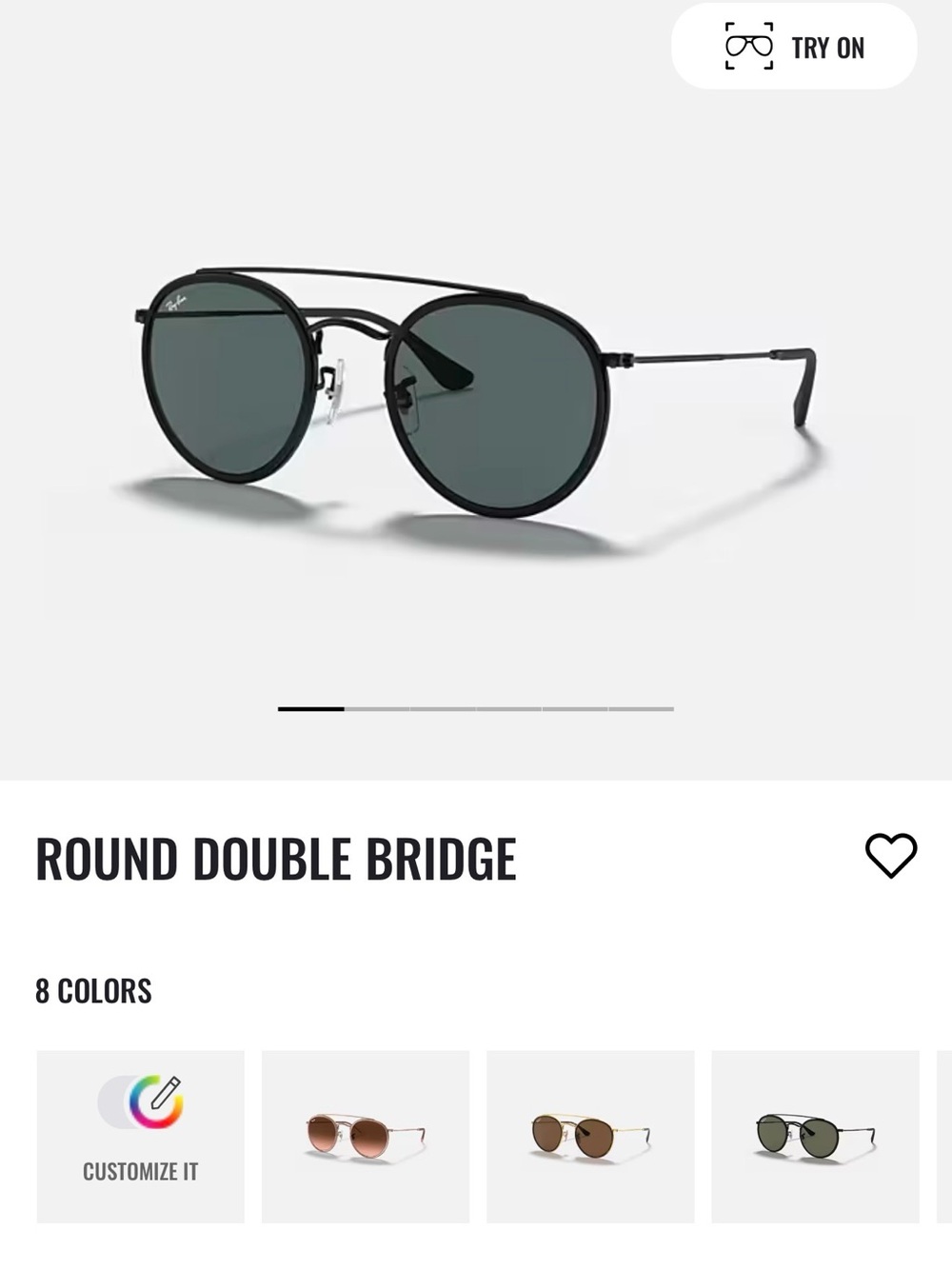 Ray-Ban Round Double Bridge Sunglasses - Black Frame, Green Lenses